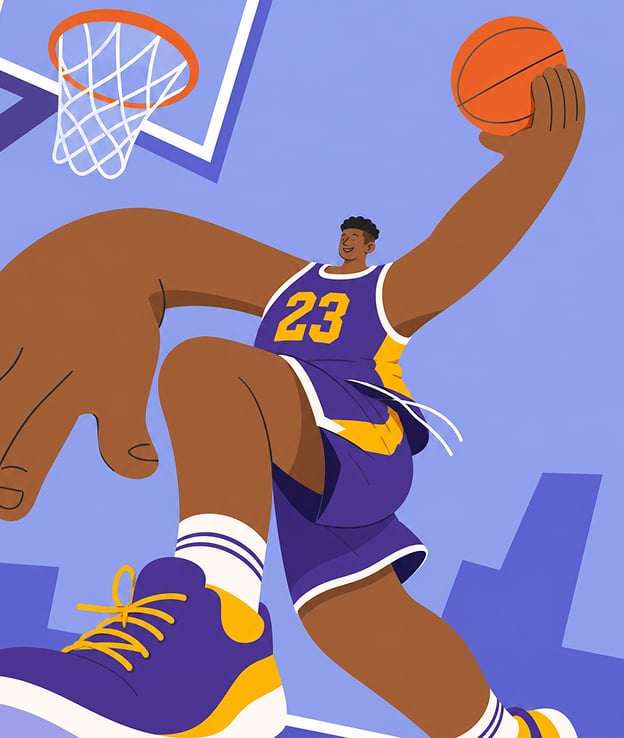 A boy dunking a basketball