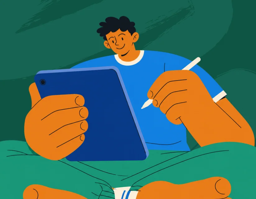 A child writing on a tablet